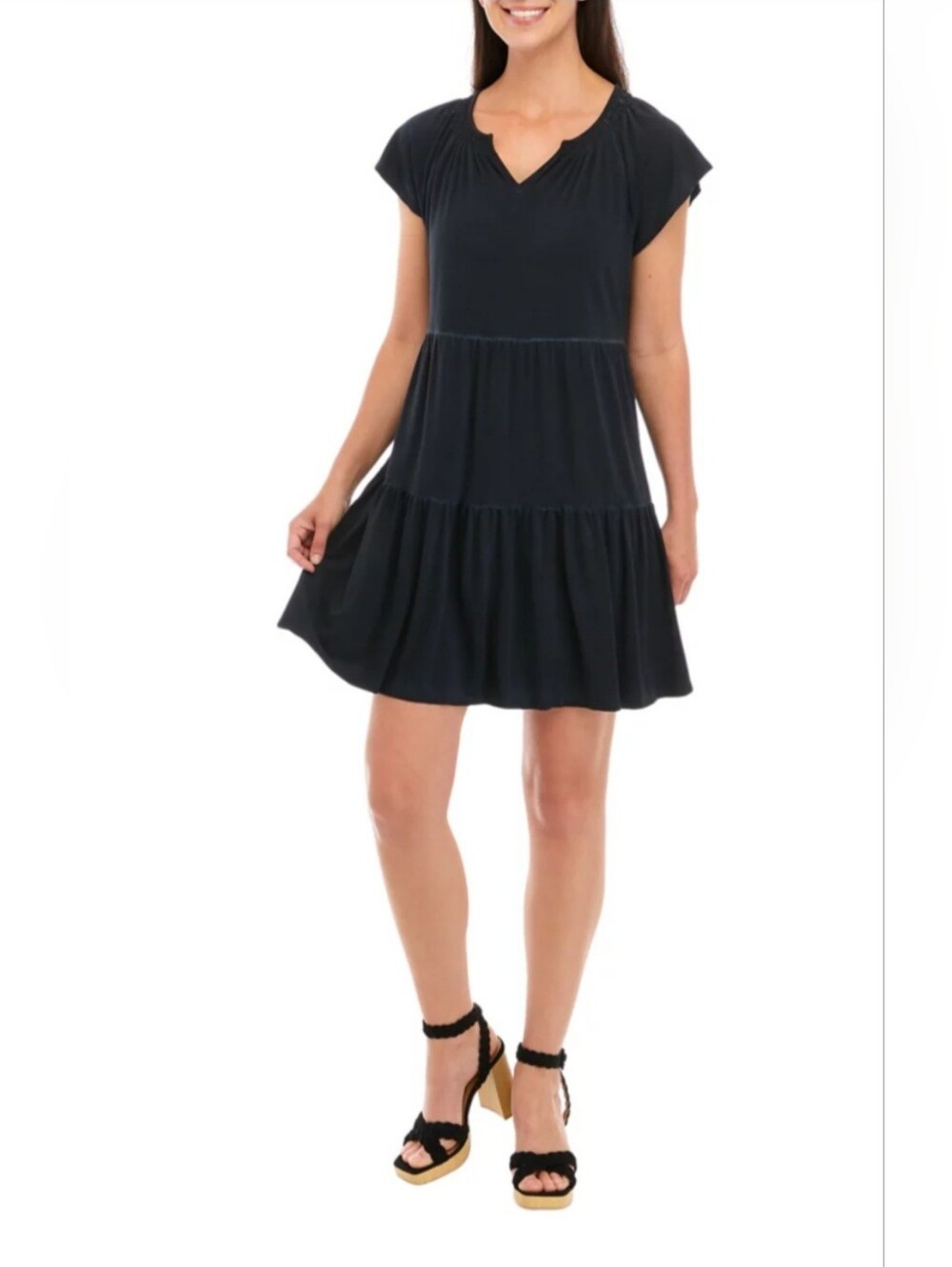 WONDERLY TIERED FLUTTER SLEEVE DRESS